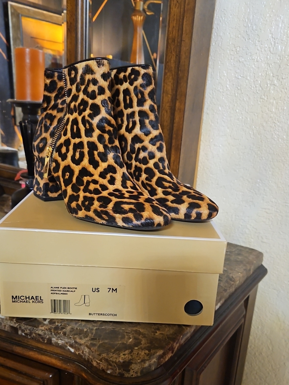 Michael Kors Leopard Print Ankle Booties in Tan and Black